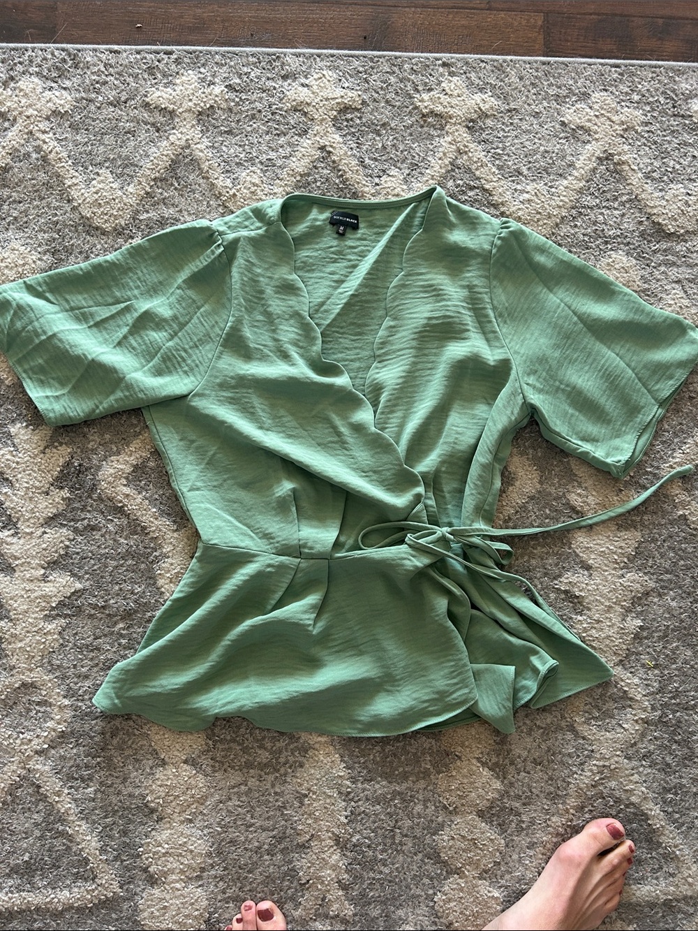 Madewell Sage Green Wrap Tie Short Sleeve Blouse